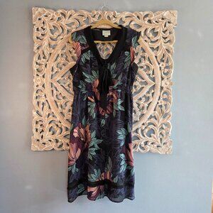 Maeve Anthropologie Brelin Floral Cutout Midi Dress Black Blue Large  Boho Chic